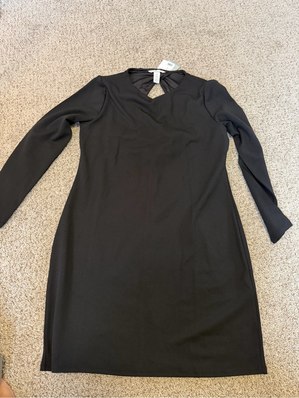 H&M Black Midi Long-Sleeve V-Neck Dress
